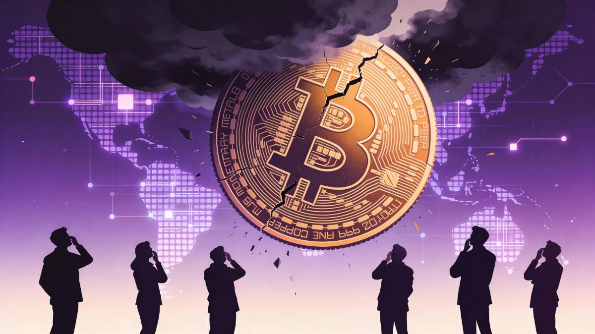 ภาพประกอบ Bitcoin กำลังแตกและตกลงในเมฆมืด 2026-02-05