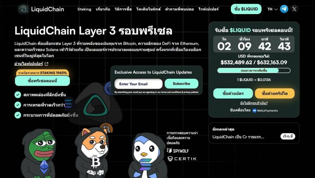 หน้าเว็บไซต์ LiquidChain Layer 3 แสดงข้อมูลรอบพรีเซล