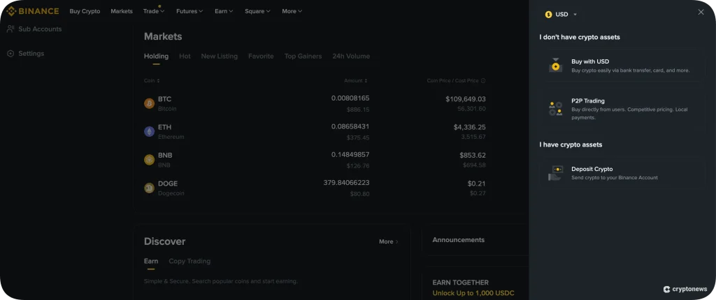 binance napolnite račun