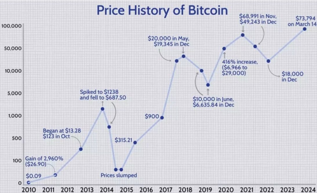 Halving bitcoinu a cenová historie bitcoinu. Zdroj: Investopedia.com