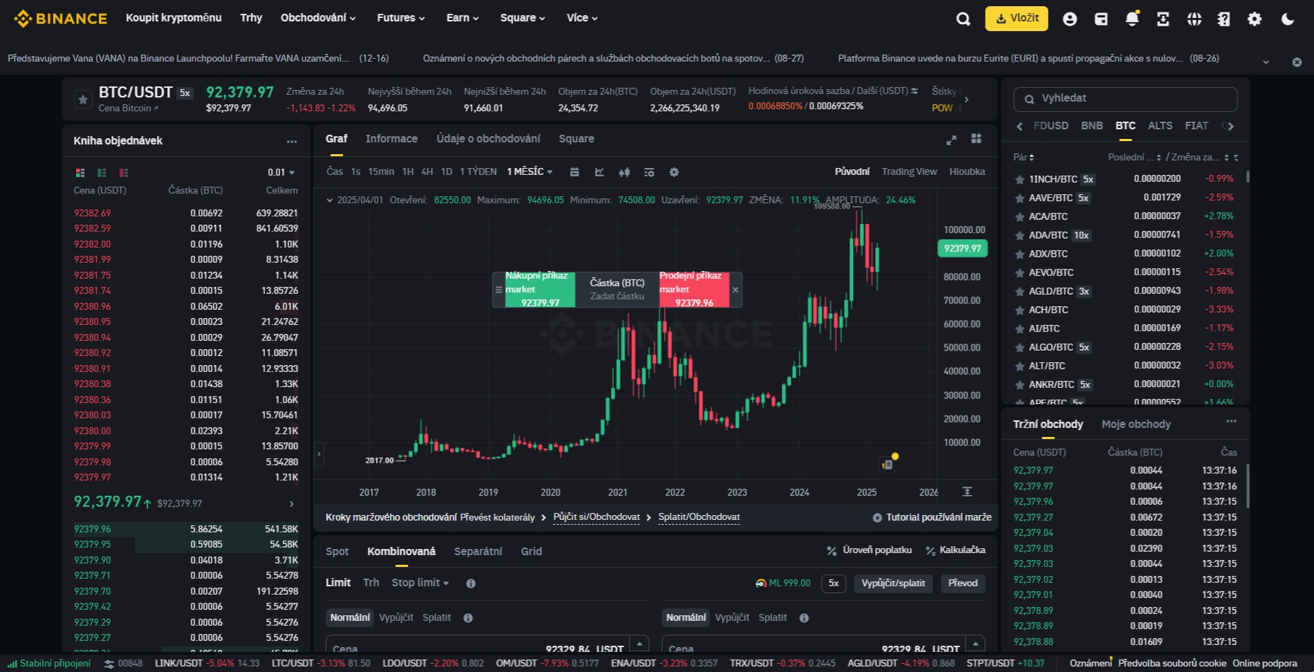 Obchodování na páku binance - Burza nabízí obchodníkům také i obchodování na páku