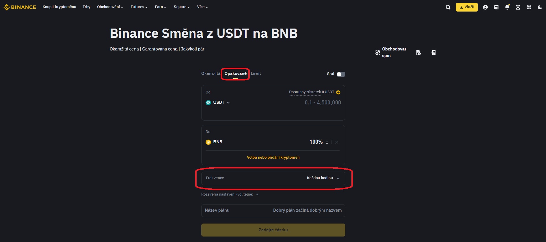 Binance obchodování - Opakovaná směna nahrazuje dřívější funkci známou jako automatické investice