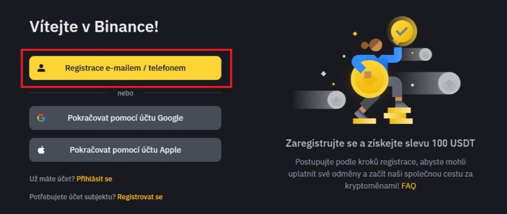 Binance registrace - Jak si založit účet u burzy Binance