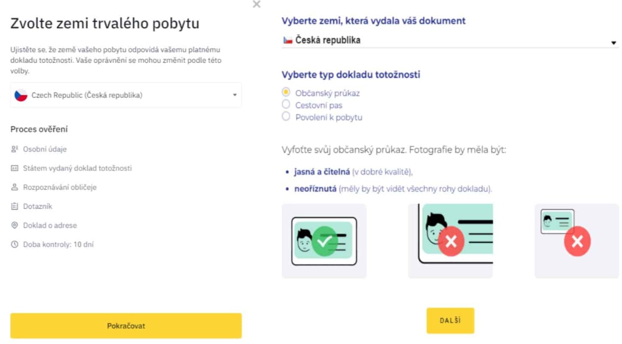 Binance registrace - Pro přístup ke všem funkcím a službám burzy musí být proveden proces KYC