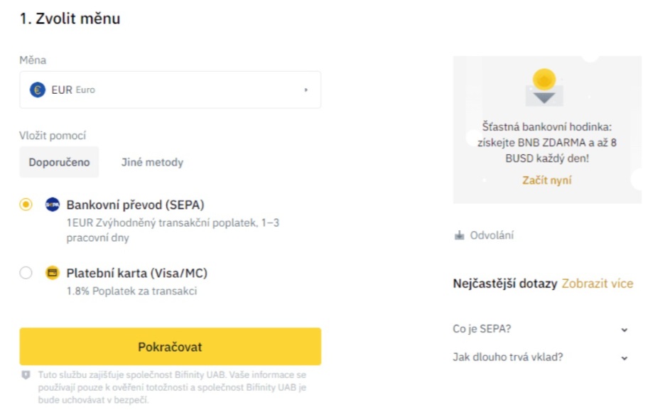 Binance vklad czk - Vklad fiat měn