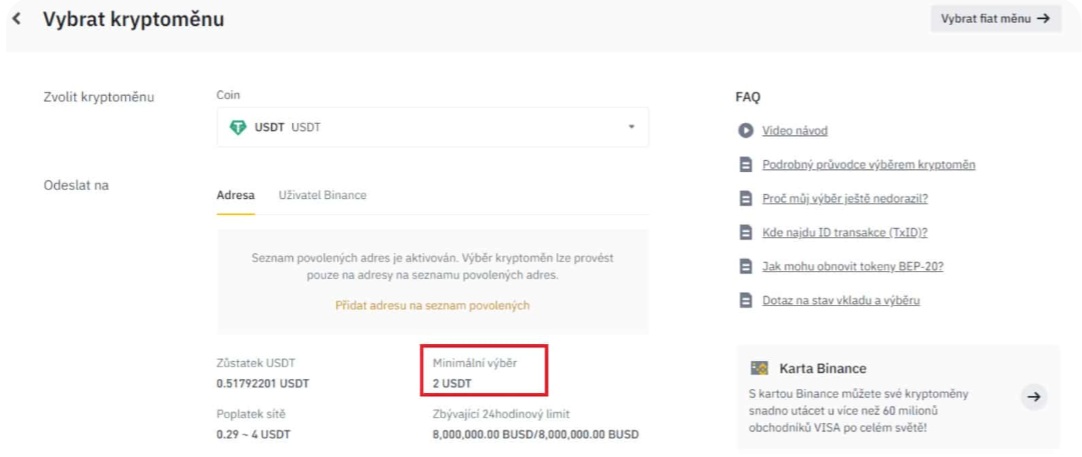 Výběr kryptoměn z Binance