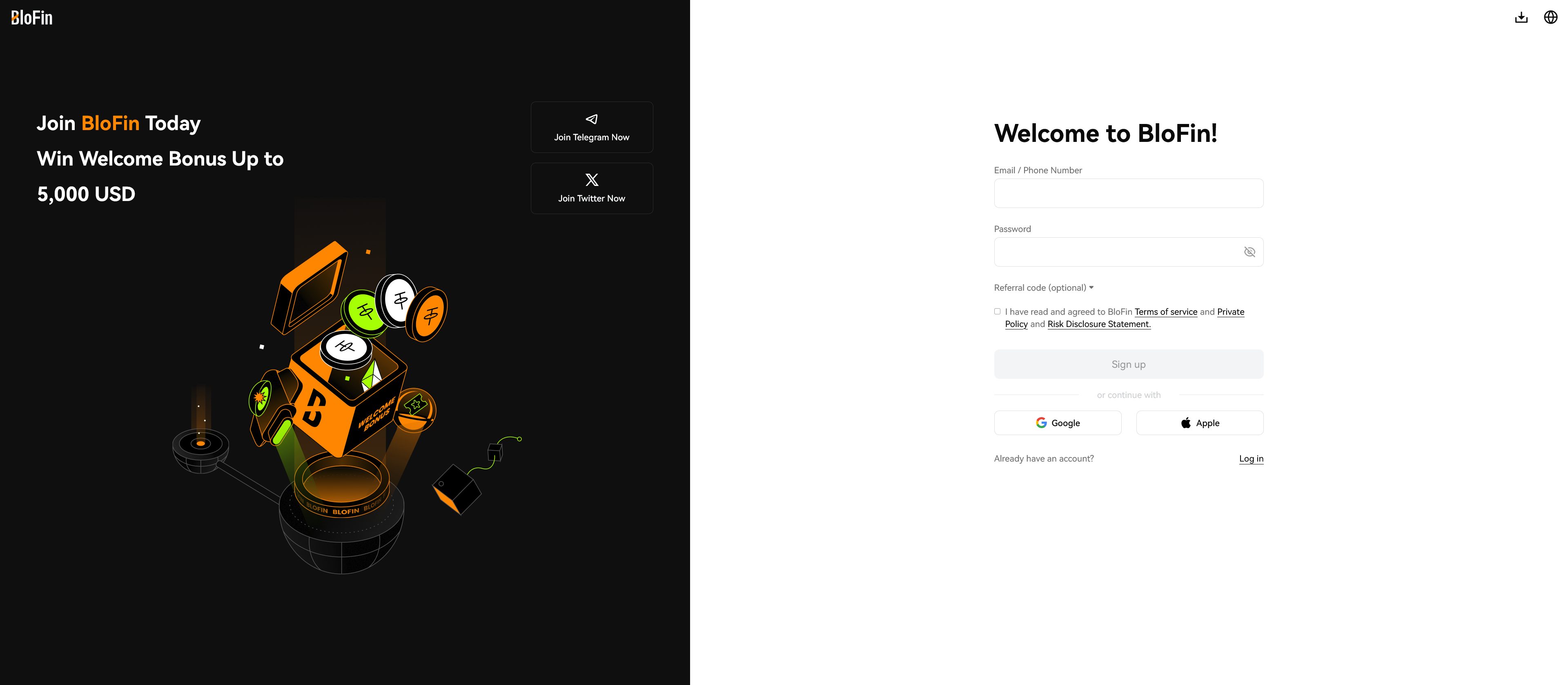 Registrace na krypto burze BloFin
