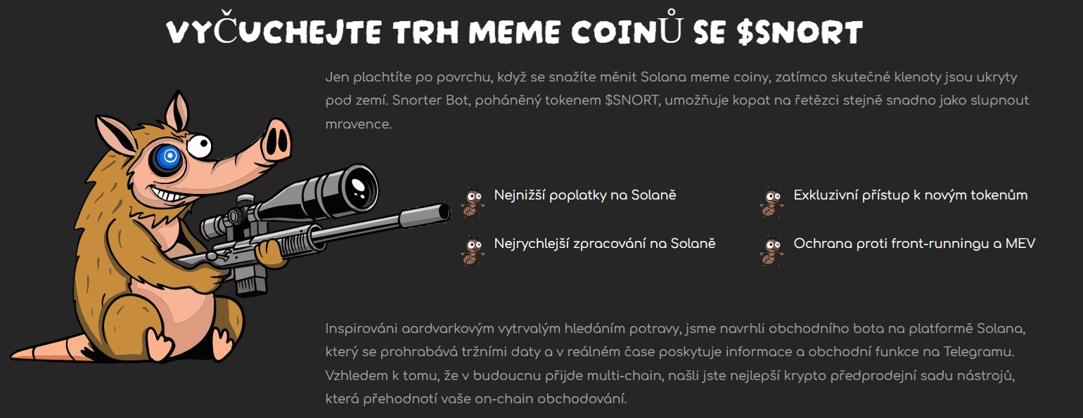 Snorter Bot nabízí držitelům spoustu zajímavých výhod a zároveň se stejně jako token pump.fun řadí mezi solana meme coiny