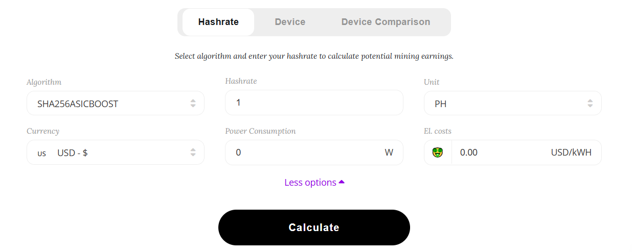 Kalkulačka ziskovosti těžby bitcoinu.