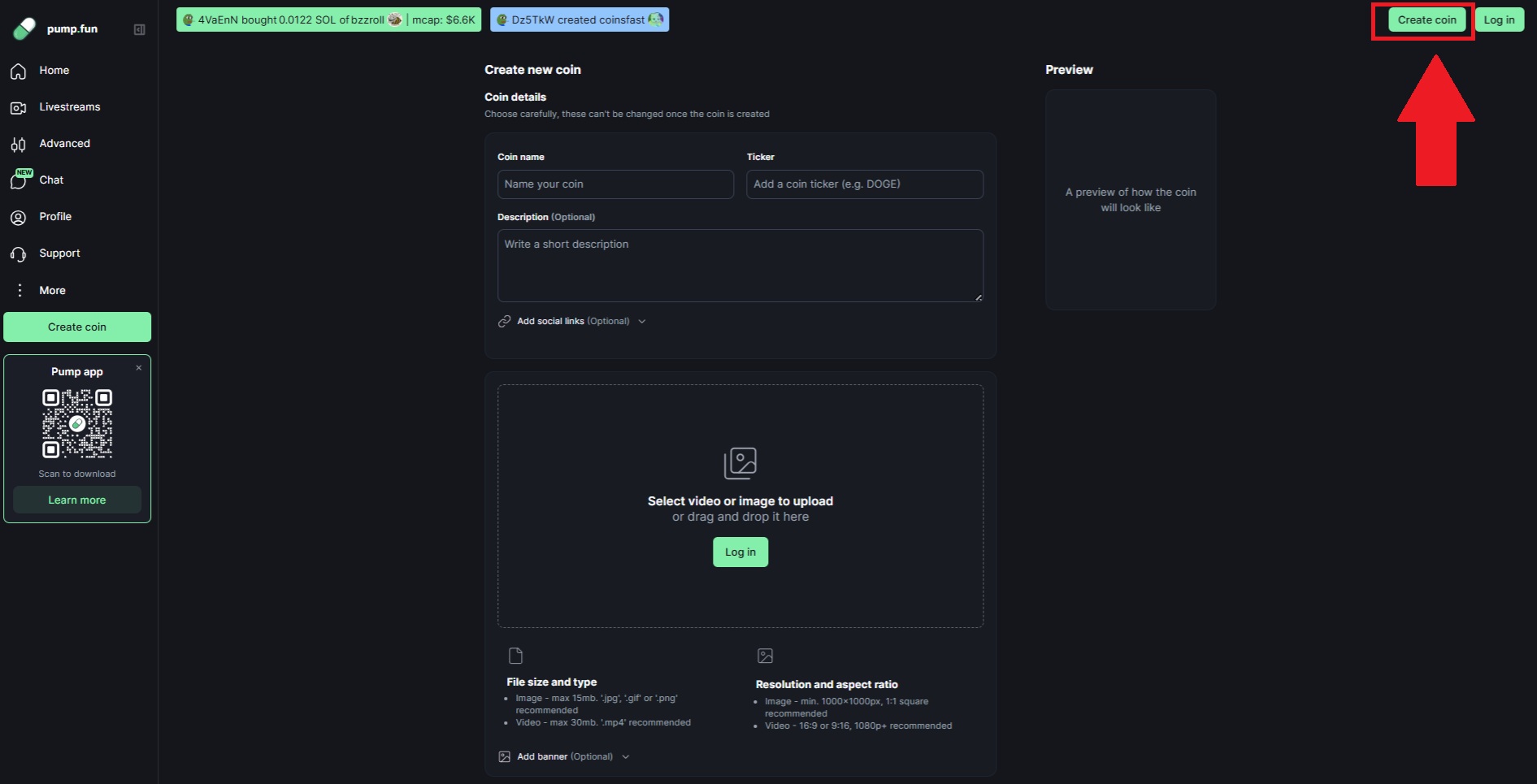 Uživatelé si mohou jednoduše na platformě Pump.fun vytvořit svůj token