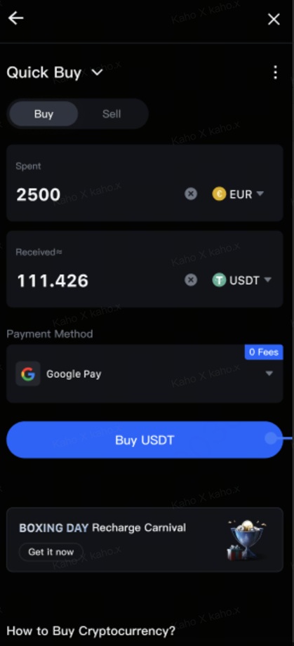 Stačí si jen vybrat fiat měnu, kterou chcete použít s tím, že MEXC nabízí přes 50 fiat měn.