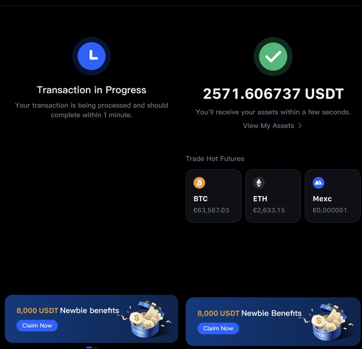 Nákup kryptoměn na MEXC pomocí Google Pay nebo Apple Pay vám zabere jen několik málo sekund.