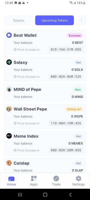 Výhodou Best Wallet je i možnost zapojit se do předprodejů kryptoměn ještě před jejich uvedením na trh