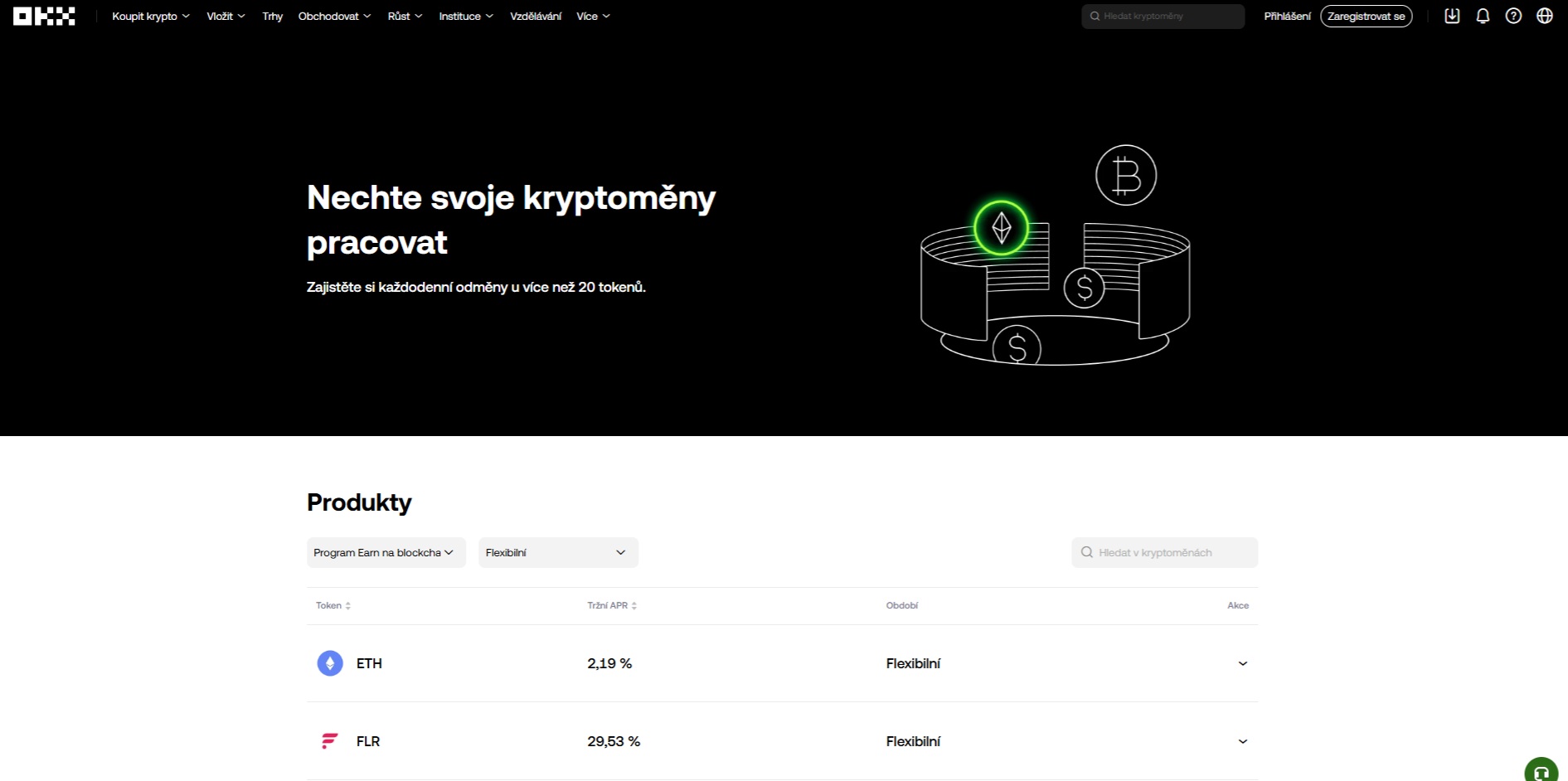 Earn služby na burze OKX