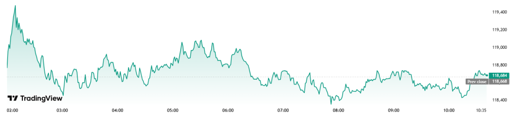 Bitcoin graf za dnešní den