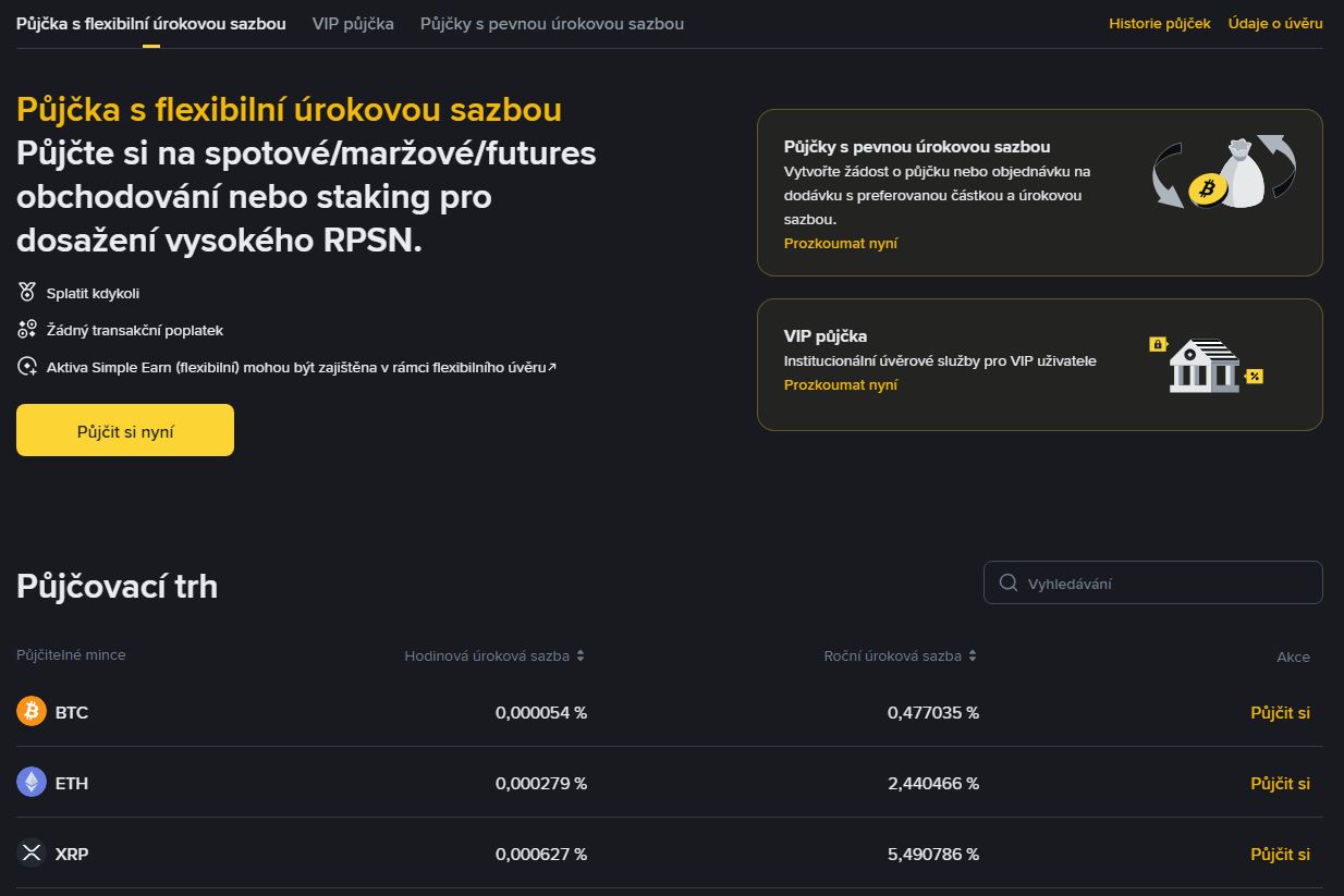 Binance nabízí půjčky krypté kryptoměnami