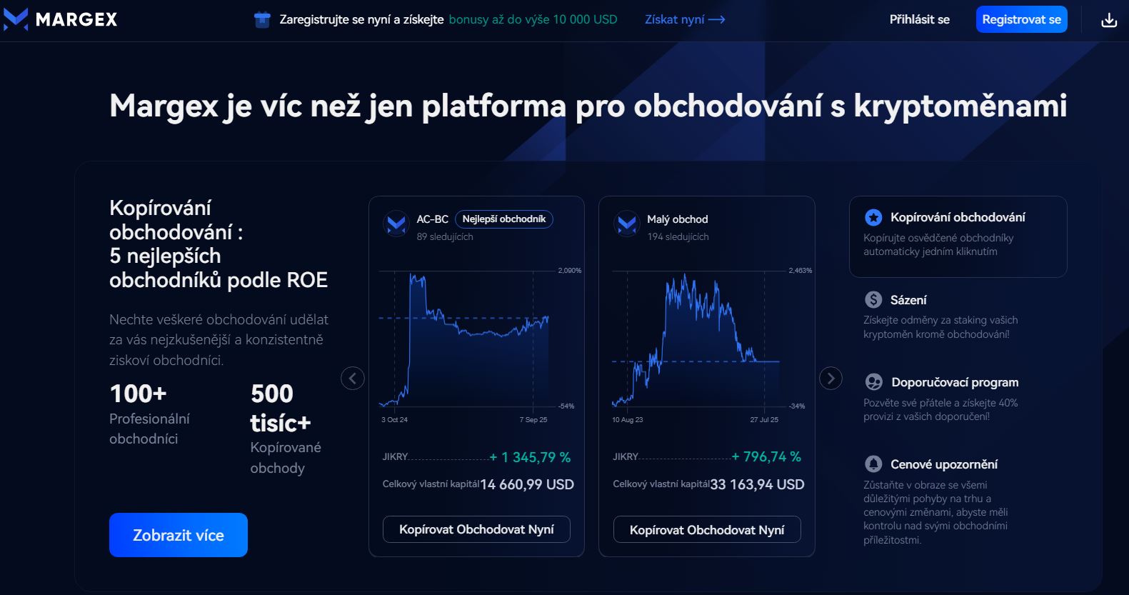 Nabídky platformy Margex. Zdroj: margex.com