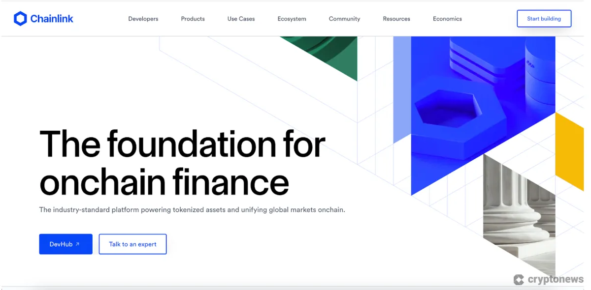 Oficiální web Chainlink, platformy propojující reálná data s blockchainem. Zdroj: chainlink