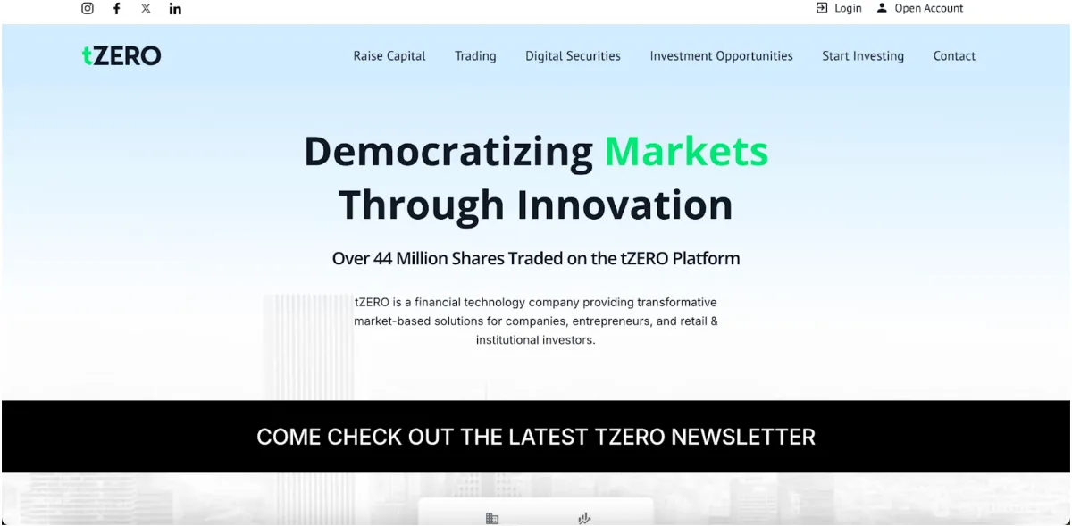 tZERO, inovativní platforma pro obchodování digitálních cenných papírů. Zdroj: tzero