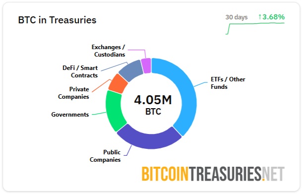 Přehled bitcoinu ve firemních rezervách.