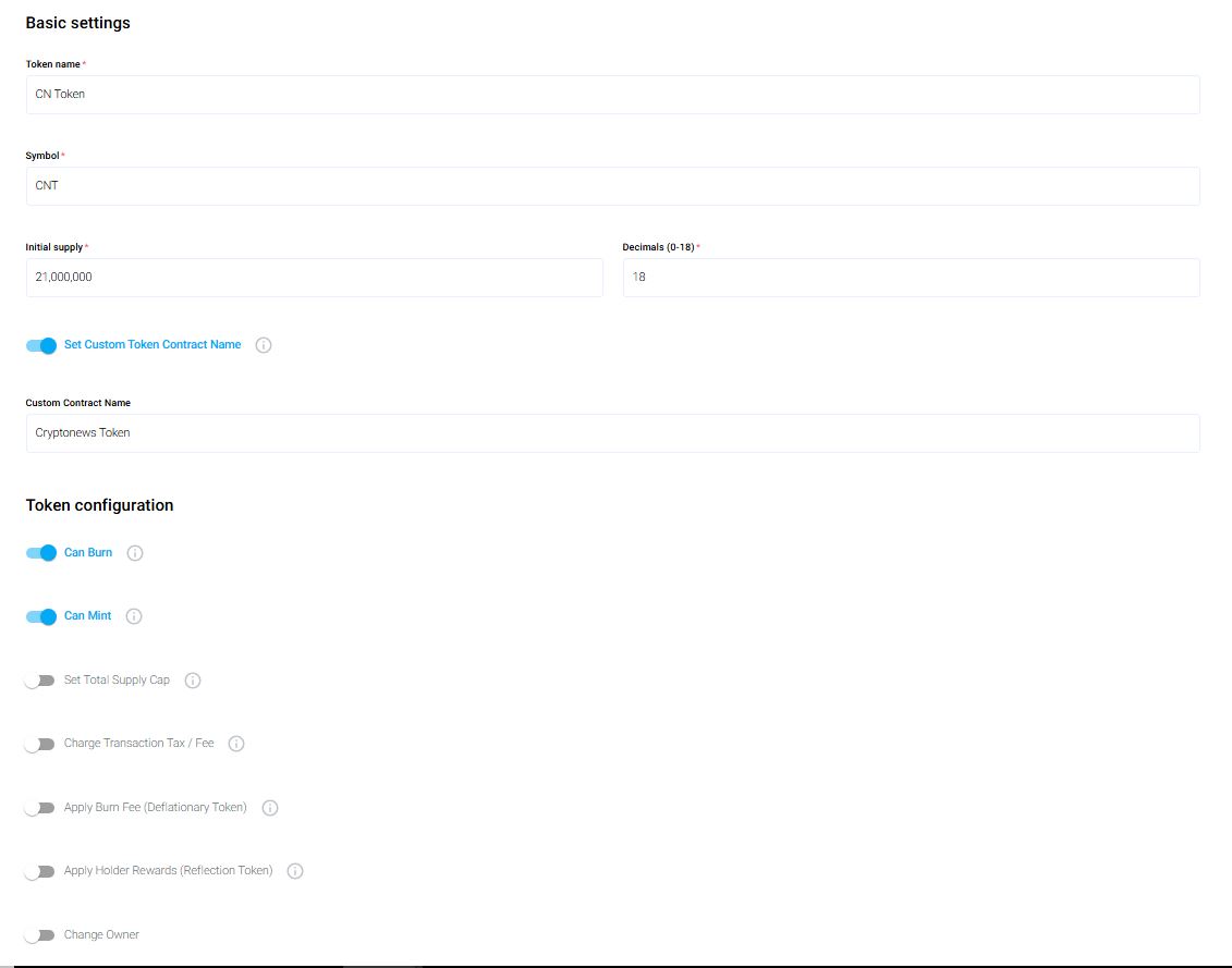 Vytváření tokenu ERC20 bez nutnosti kódování. Zdroj: bitbond