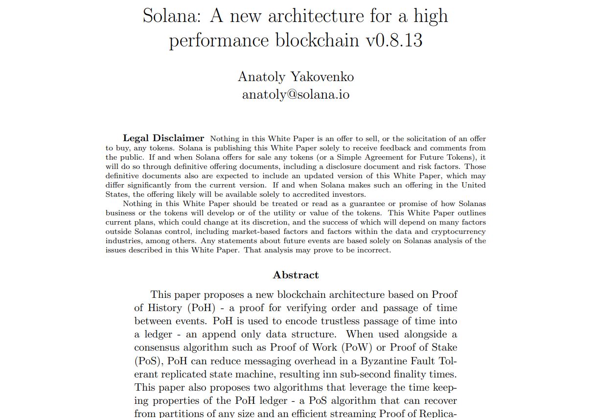 Úvodní stránka whitepaperu Solany s popisem Proof of History. Zdroj: solana.com