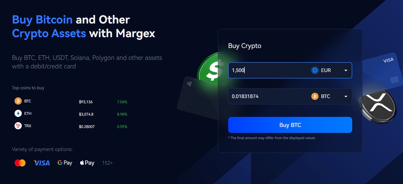 Nákup BTC s kreditní kartou na Margex
