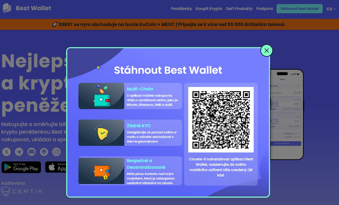 Stáhněte si Best Wallet v Google Play nebo AppStore