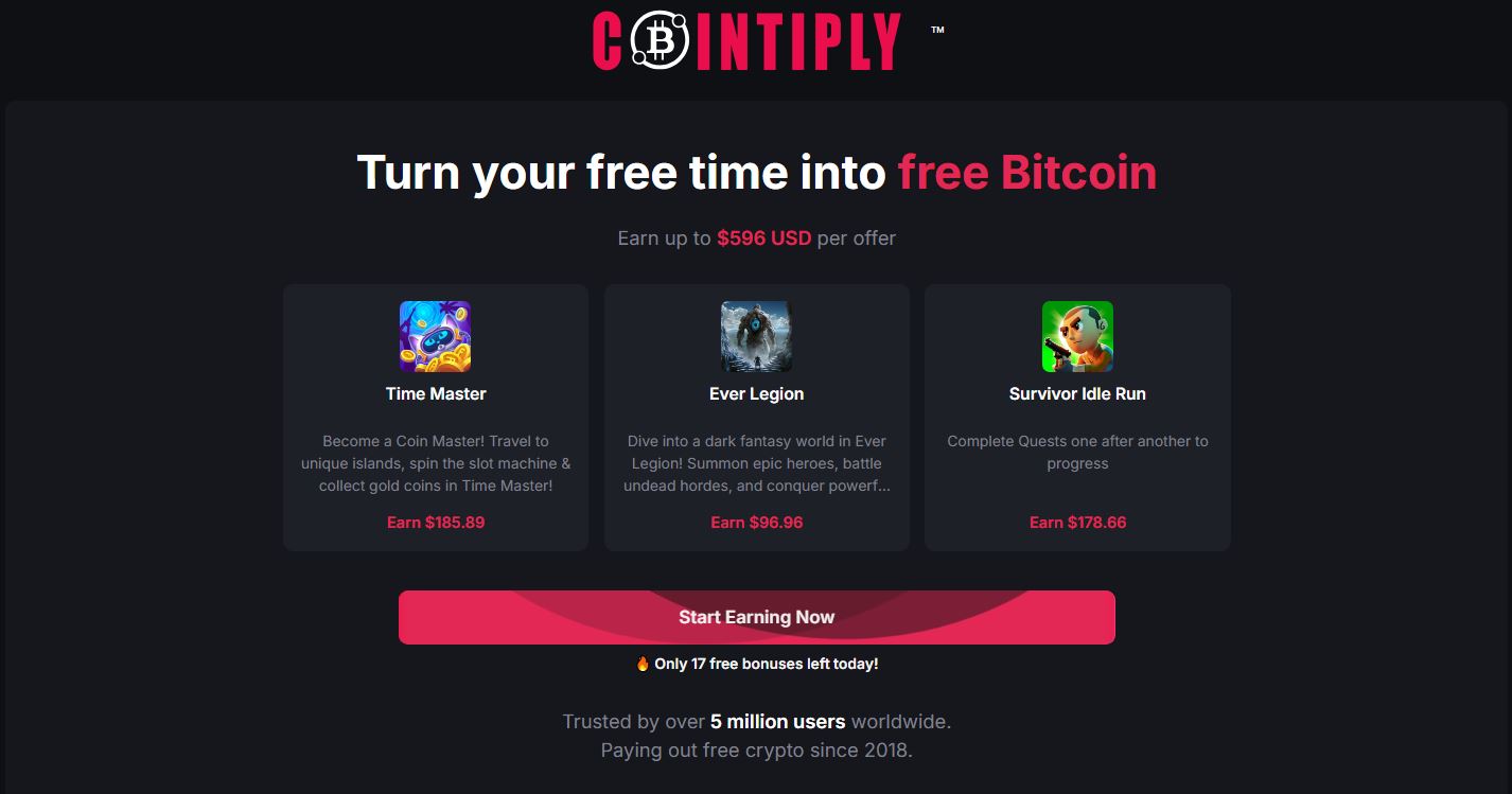 Cointiply odměňuje uživatele malými množstvími Bitcoinu a dalších kryptoměn za plnění jednoduchých úkolů.