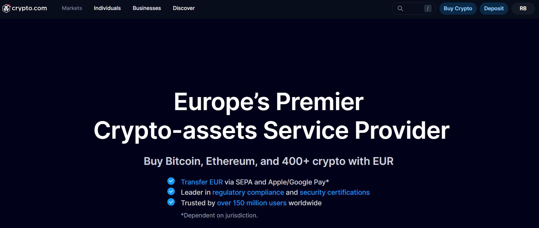 Úvodní stránka platformy Crypto.com. Zdroj: crypto.com