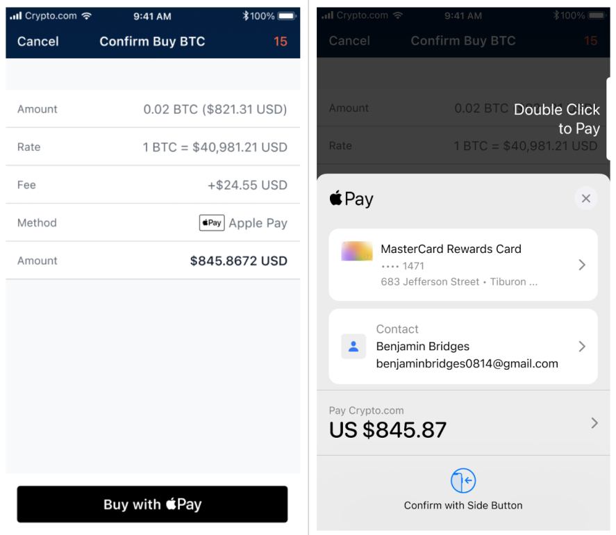 Nákup bitcoinu v aplikaci Crypto.com pomocí Apple Pay