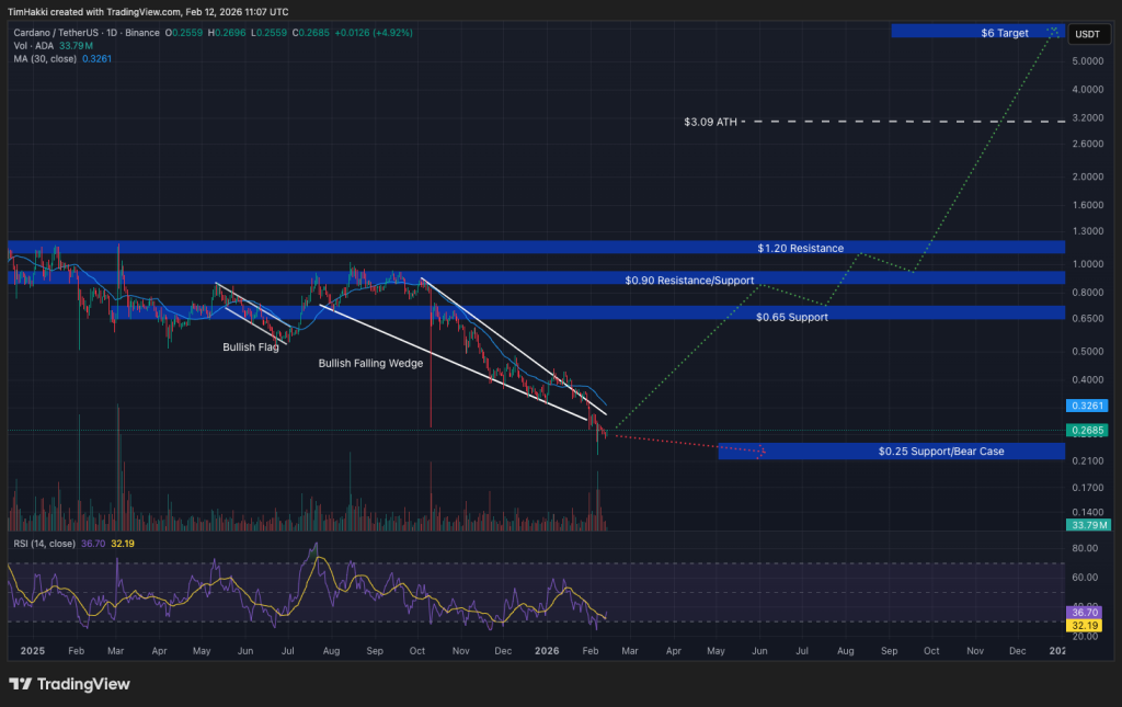 Cardano je blízko klíčového supportu kolem 0,25 USD