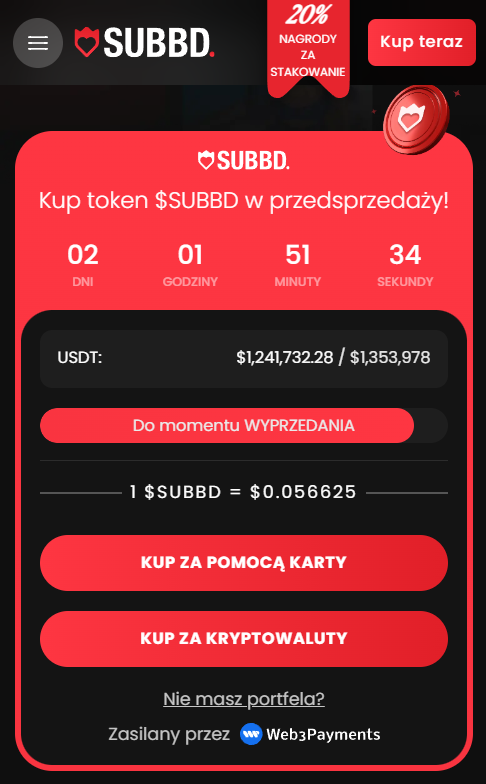 subbd strona przedsprzedaży z licznikiem czasu do kolejnego wzrostu cen