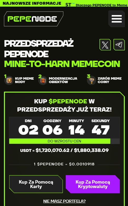 pepenode strona przedsprzedaży z licznikiem czasu do kolejnego wzrostu cen