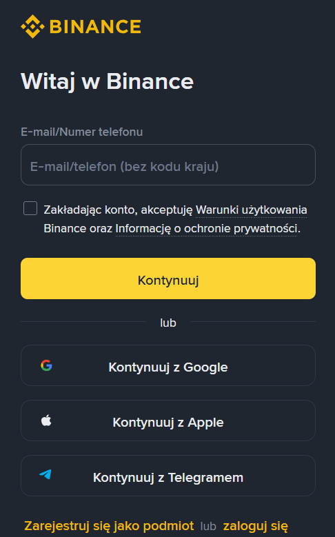 zakładanie konta w binance