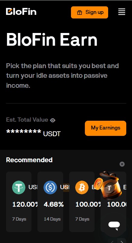 BloFin informacje o stakingu na stronie mobilnej giełdy