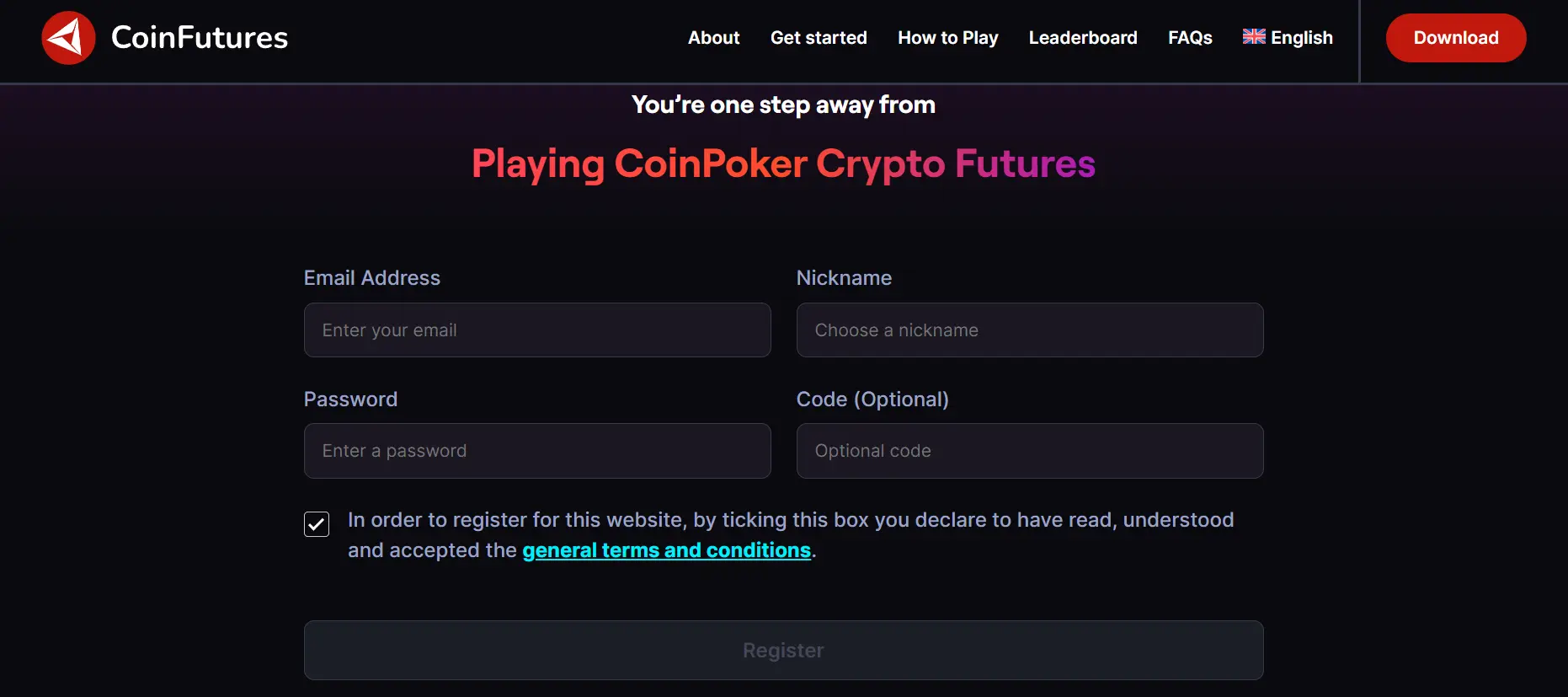 Coinfutures regisztráció