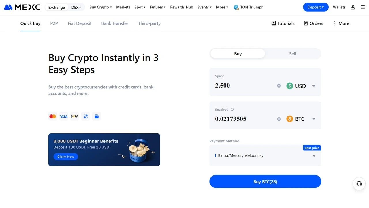 MEXC - kriptovaluta vásárlás bankkártyával