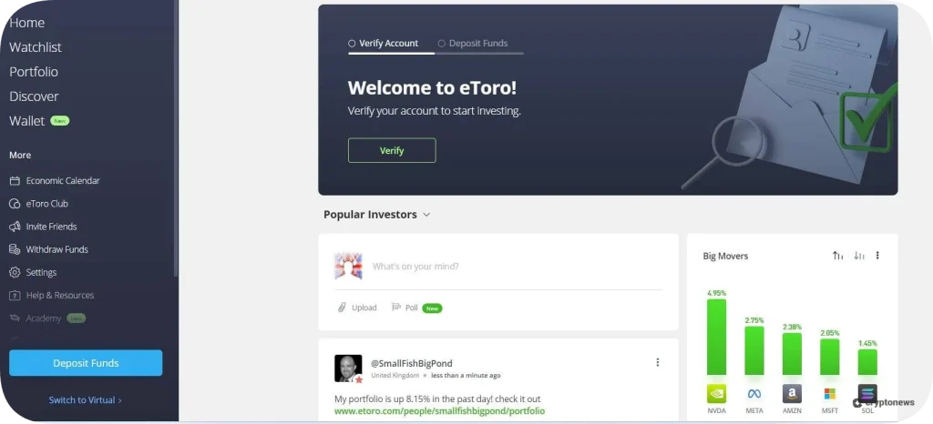 eToro egyenleg feltöltése