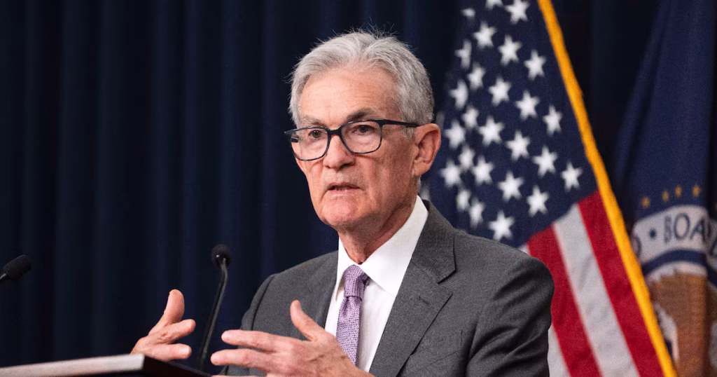 Jérôme Powell, président de la FED, lors d'un discours