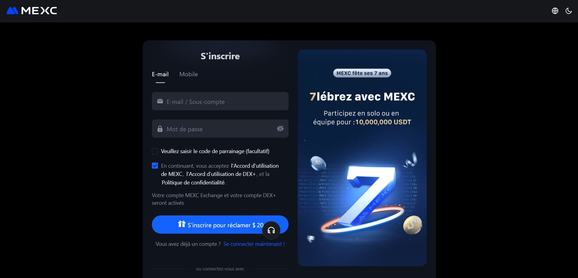 sinscrire sur mexc