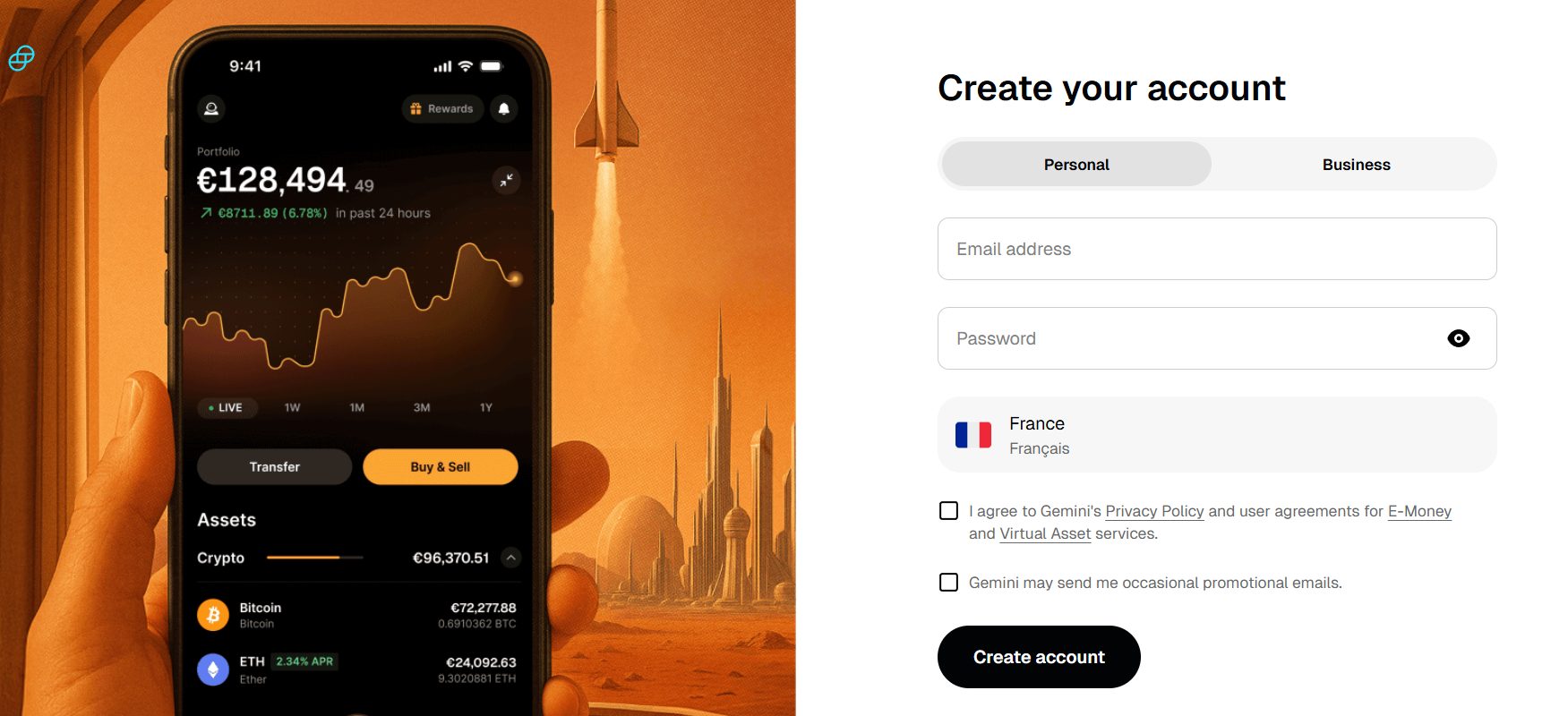 gemini - créer un compte