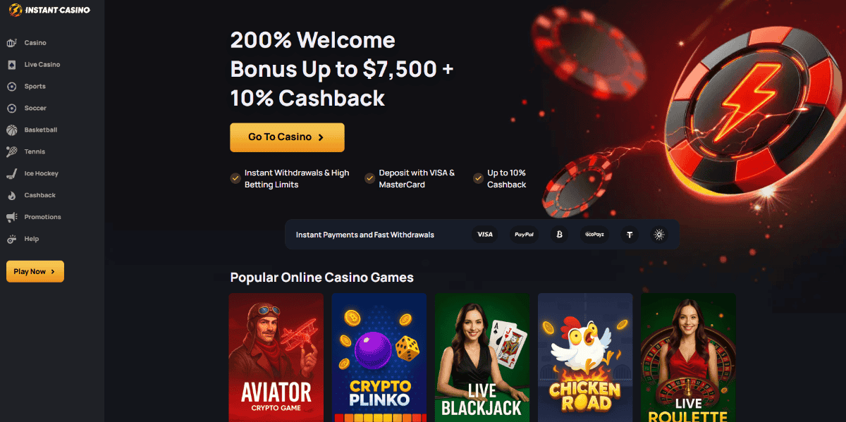 Главная страница казино Instant Casino