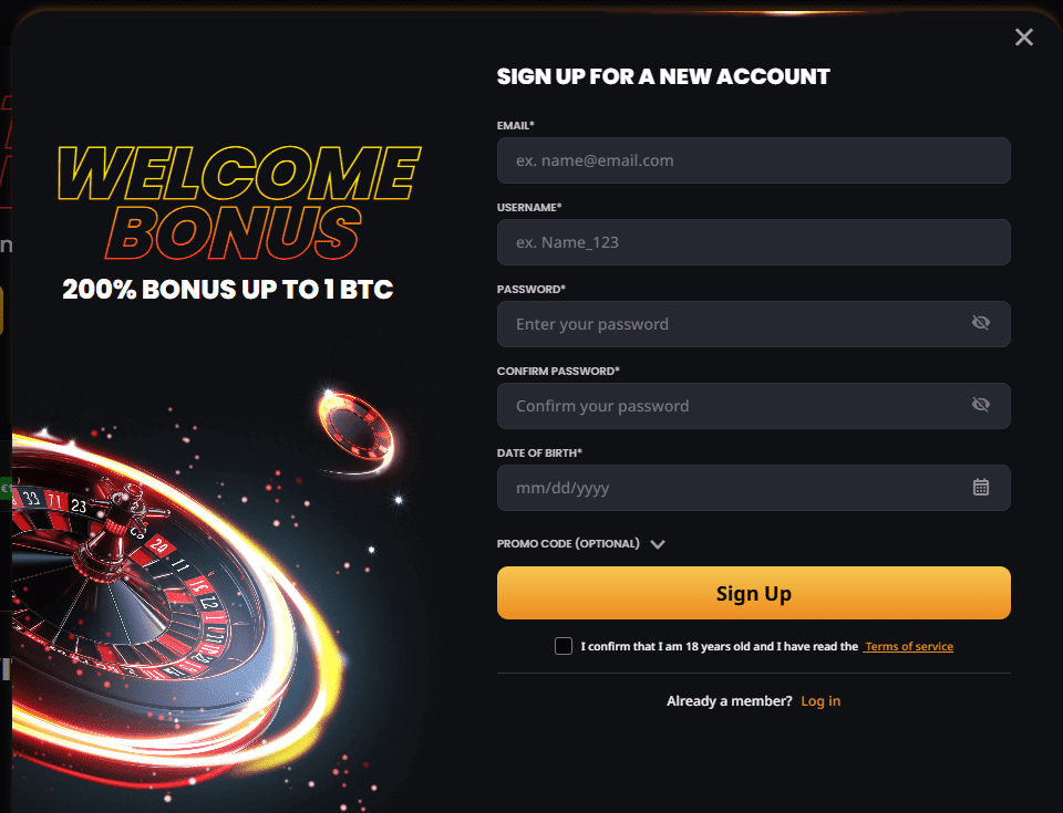 Окно внесения депозита на сайте крипто казино Instant Casino