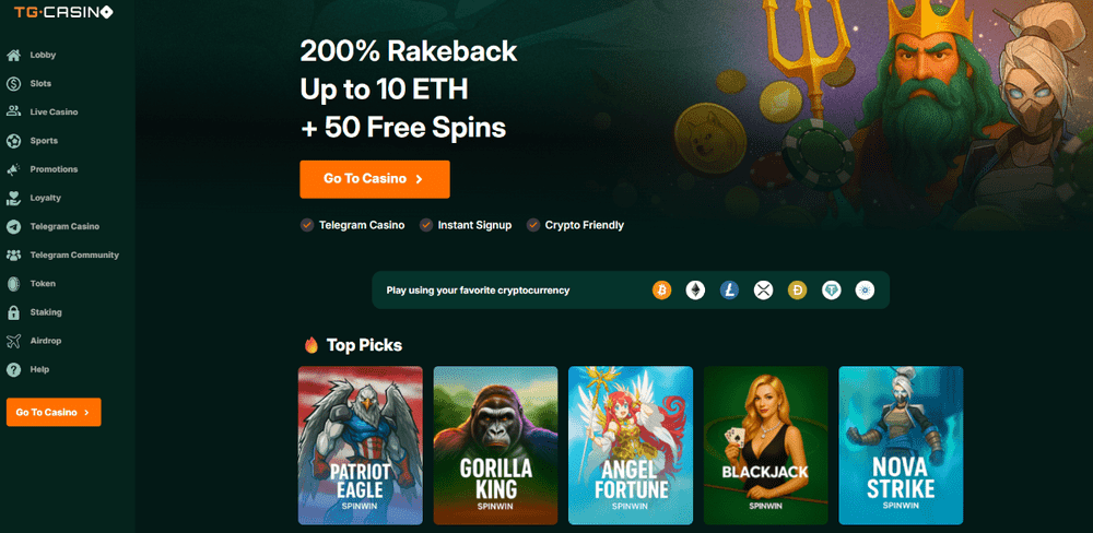 Главная страница крипто казино TG.Casino