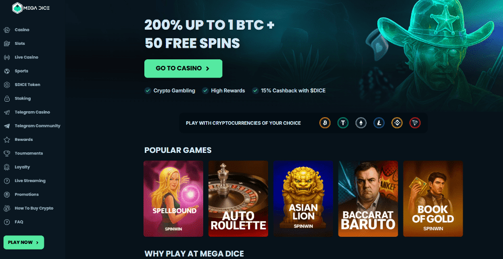 Казино без KYC Mega Dice