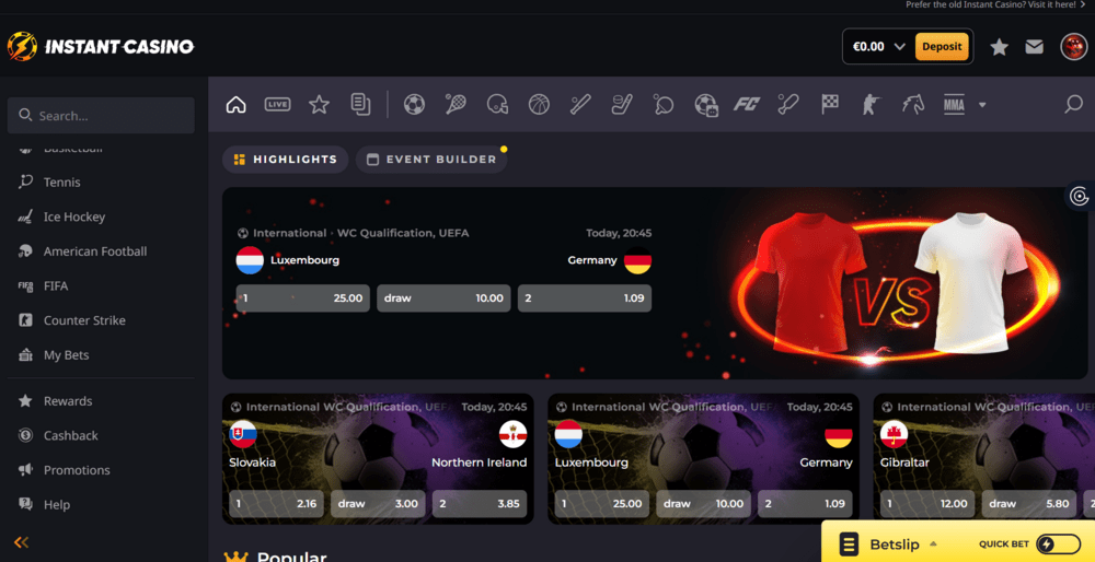 Крипто БК Instant Casino