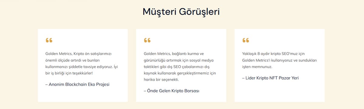 Golden Metrics Kripto Pazarlama Ajansı - Müşteri Görüşleri