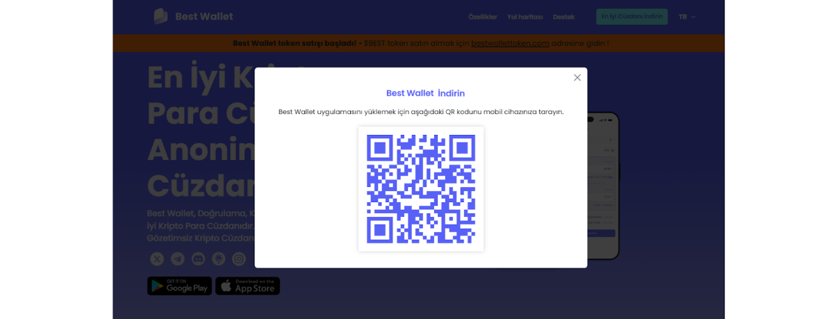 Best Wallet QR kodunu tarayarak indirme işlemini