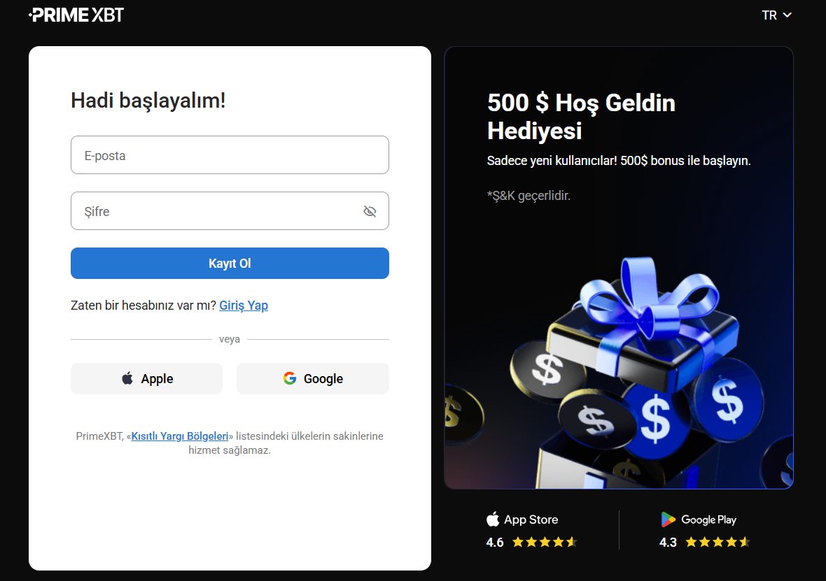 PrimeXBT’ye Kayıt Olma Süreci